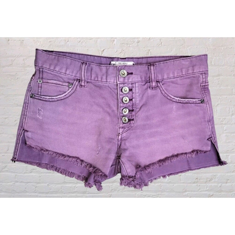 Free People Runaway Button Fly Denim Shorts Womens 28 Purple Boyfriend Festival